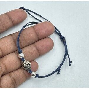 Braided Bracelet Navy With Silver Beads and Sliding Closure